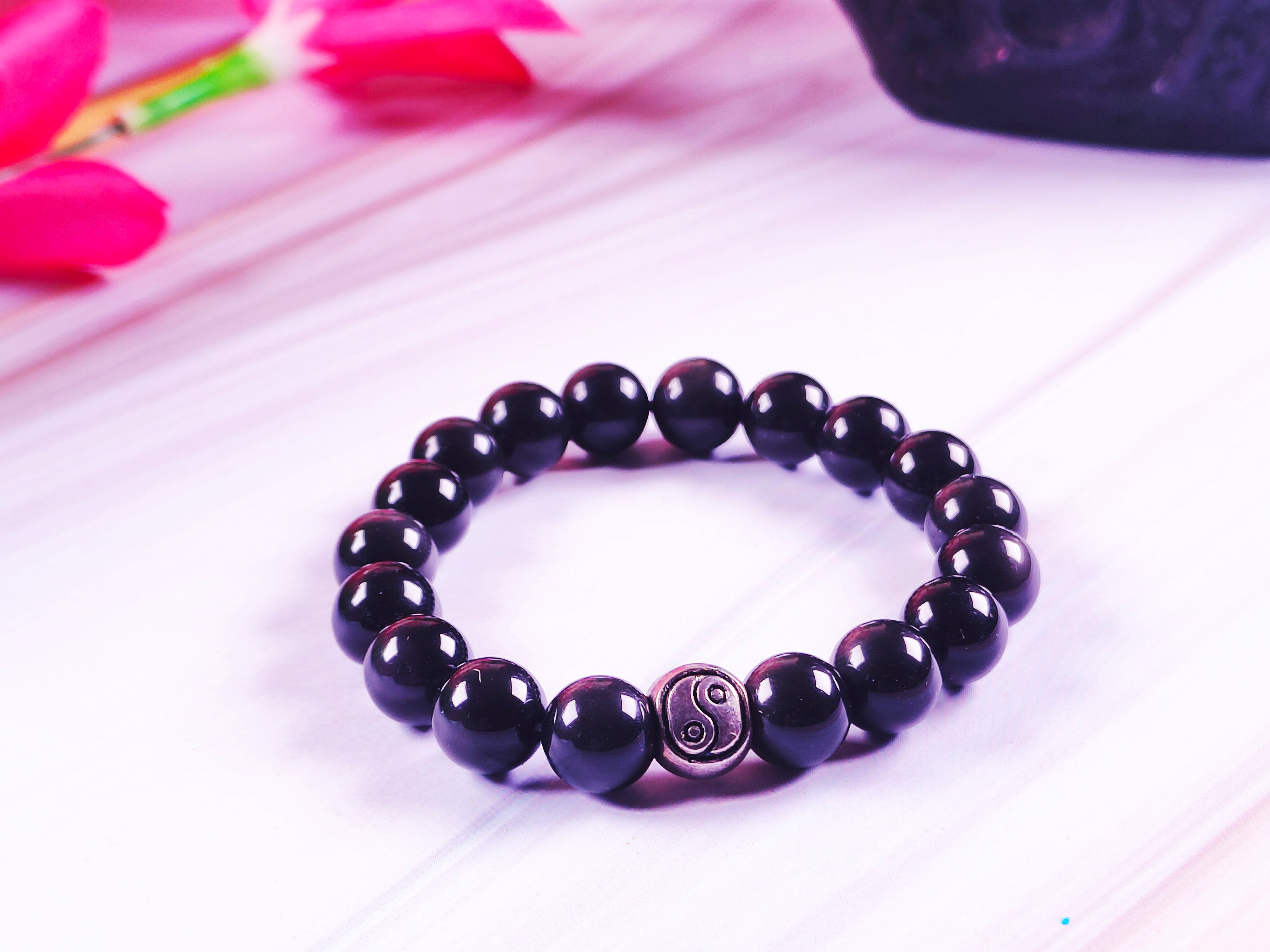 Calming Rose Quartz and Protecting Black Obsidian Bracelet